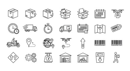 Logistics and Delivery Icons Shipping, Tracking, and Transportation Services