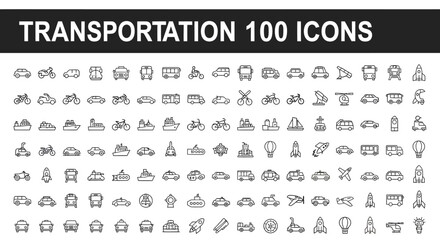 Collection of 100 Transportation Icons for Design Projects