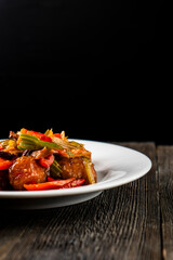Fried shrimp in sweet and sour sauce with vegetables.Asian food. Chinese cuisine