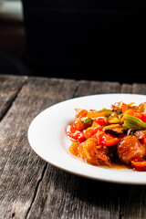 Fried shrimp in sweet and sour sauce with vegetables.Asian food. Chinese cuisine