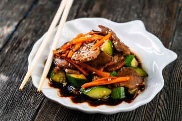 Salad with beef and vegetables.Asian food. Chinese cuisine