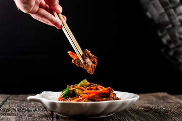 Salad with beef and vegetables.Asian food. Chinese cuisine