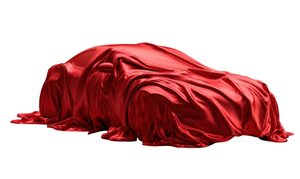 A red cloth draped over a sports car