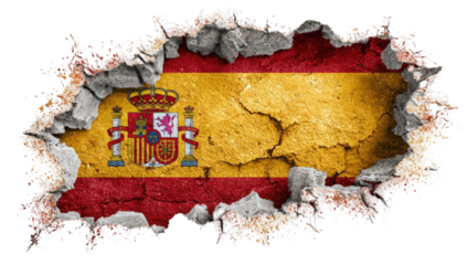 Spanish flag displayed through a cracked stone surface