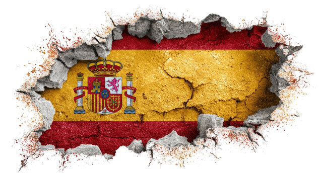 Spanish flag displayed through a cracked stone surface - Powered by Adobe