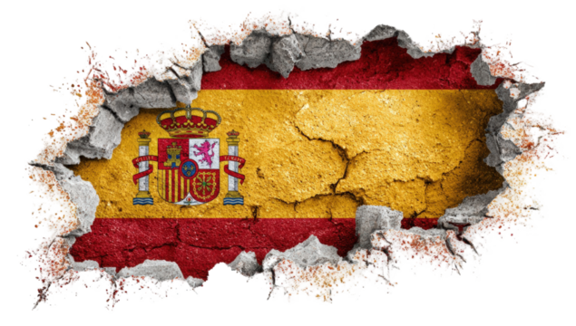 Spanish flag displayed through a cracked stone surface