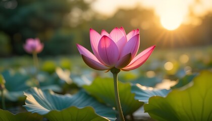 Fototapeta premium Pair of Blue Lotus Flowers with Gentle Ripples Around