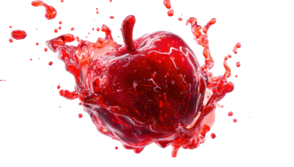 Red apple exploding in a juice splash