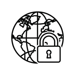 Global Security: A graphic representation of global security, illustrating the Earth encompassed by a padlock, symbolizing protection and data safety.