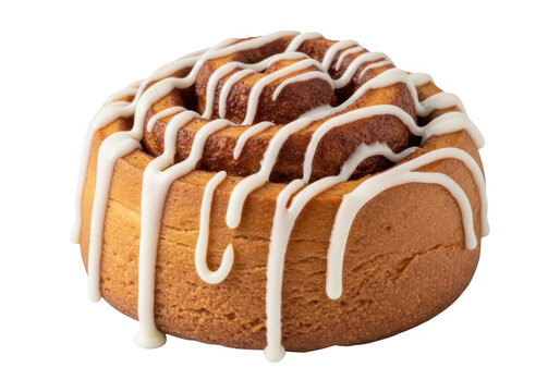 Delicious cinnamon roll with icing drizzle isolated on transparent background