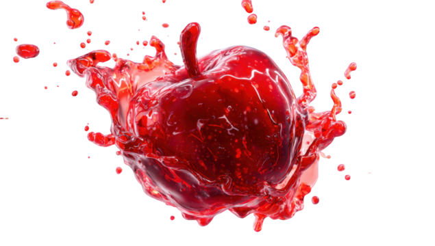 Red apple exploding in a juice splash