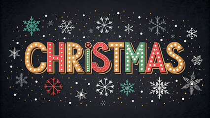 Christmas with snow flakes on black background