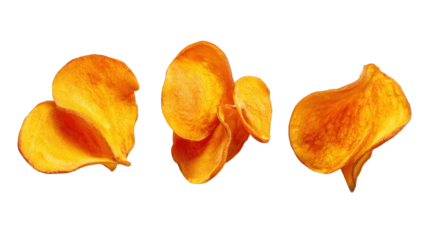 Three orange, thin, crispy slices of root vegetable
