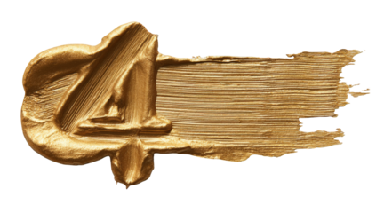 Golden number four with a paintbrush stroke