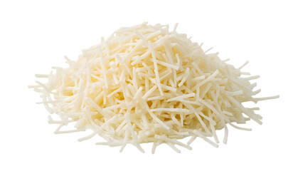 Obraz premium Shredded parmesan cheese pile on the transparent background isolated closeup, fresh grated dairy ingredient for cooking and garnishing
