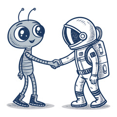 Showcasing Create Bold Stroke Alien And Astronaut Handshake Crisp High-Quality Stock Image