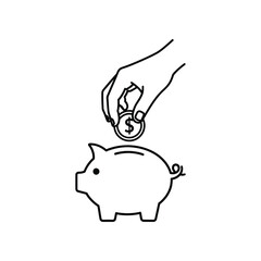 Saving for the Future: A simple illustration of a hand placing a coin into a piggy bank, symbolizing financial prudence and future savings.
