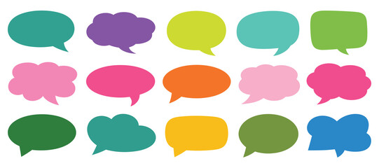 Collection of colorful speech bubbles and thought bubbles isolated on white background