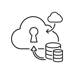 Cloud Security and Data Protection: A conceptual representation of secure data storage, featuring cloud symbol with keyhole, connected to database
