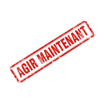 Transparent background red stamp with french text agir maintenant isolated on transparent background