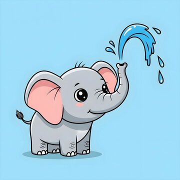 Cute Baby Elephant Spraying Water