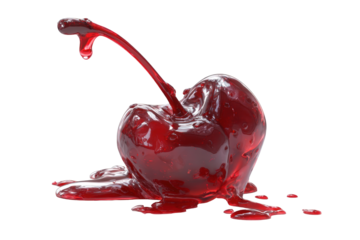 A glossy, dripping cherry