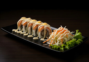Fusion Sushi Plate with California Rolls and Salad
