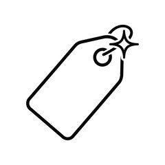 Price Tag Symbol: An outlined price tag, a symbol of commerce and retail, displayed with a sparkle to draw attention to value, discounts or a sale.