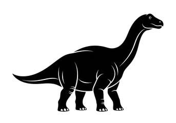 Fototapeta premium Black silhouette of a prehistoric Triceratops dinosaur. Vector graphic illustration of an ancient horned herbivore reptile from the Cretaceous period