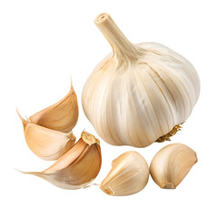 Whole Garlic Bulbs and Cloves on White Background