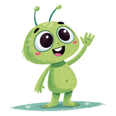 Create Bold Stroke Cute Cartoon Alien Waving Premium Digital Asset Perfect for Editorial Content