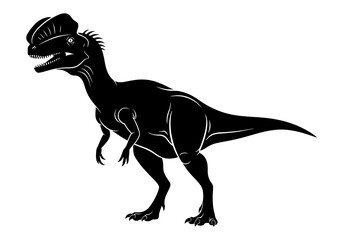 Fototapeta premium Striking black silhouette illustration of a prehistoric crested dinosaur, capturing the essence of ancient life in a bold, stylized vector graphic perfect for educational or design projects