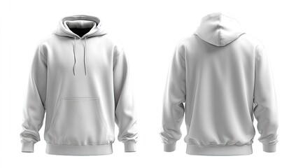 Blank white hoodie, front and back views (5)