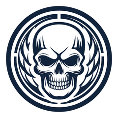 Create Bold Stroke Skull Inside Circular Emblem Professional Photo Suitable for Design