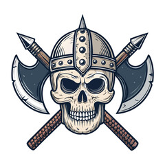 Elegant Create Bold Stroke Skull With Battle Axe Behind Professional Photo