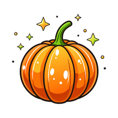 Cute pumpkin floating magically surrounded by tiny glowing stars, whimsical Halloween illustration, autumn decoration, enchanting vector art, festive design