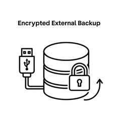 Secure Data Backup: A graphic illustration of a secure external data backup process, showcasing encryption, connectivity, and data integrity.
