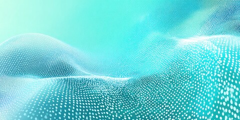 Abstract turquoise digital landscape. Soft, undulating forms created by a dense network of glowing white dots. Gradient turquoise background