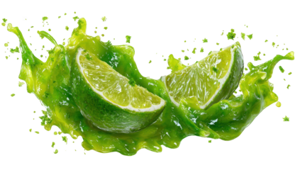 Lime slices in a vibrant juice splash
