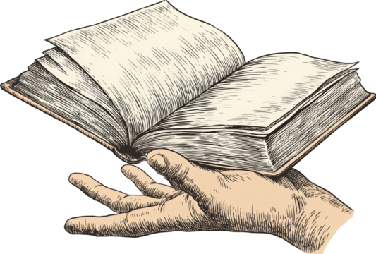 Open book held by a hand