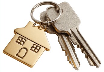 Gold house keychain with two keys