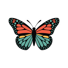 Colorful Butterfly Illustration – Decorative Red, Green, Yellow and Black Butterfly Vector with Patterned Wings