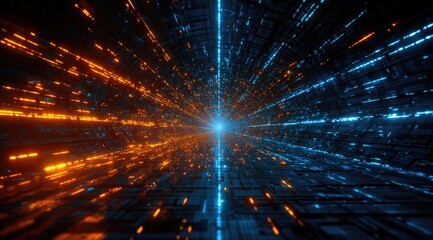 A futuristic tunnel, orange and blue light streaks