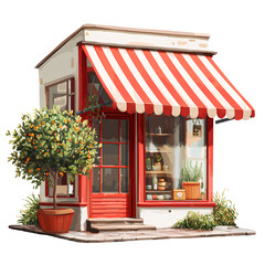 Cartoon Vector Small Corner Shop with Striped Awning