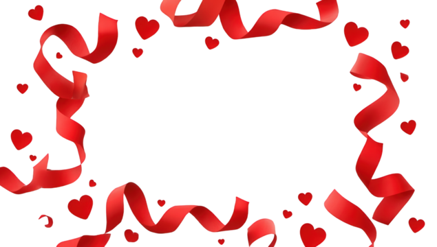 Red ribbon border with scattered hearts