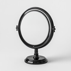 Fototapeta premium Black circular tabletop vanity mirror with ornate base