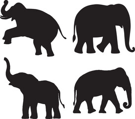 Obraz premium Four black elephant silhouettes in various poses African elephant