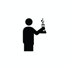 Silhouette of a scientist holding a flask with bubbling liquid in a lab.