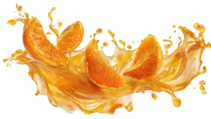 Orange slices in a vibrant juice splash