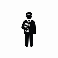 Icon of a businessman in a suit holding documents.